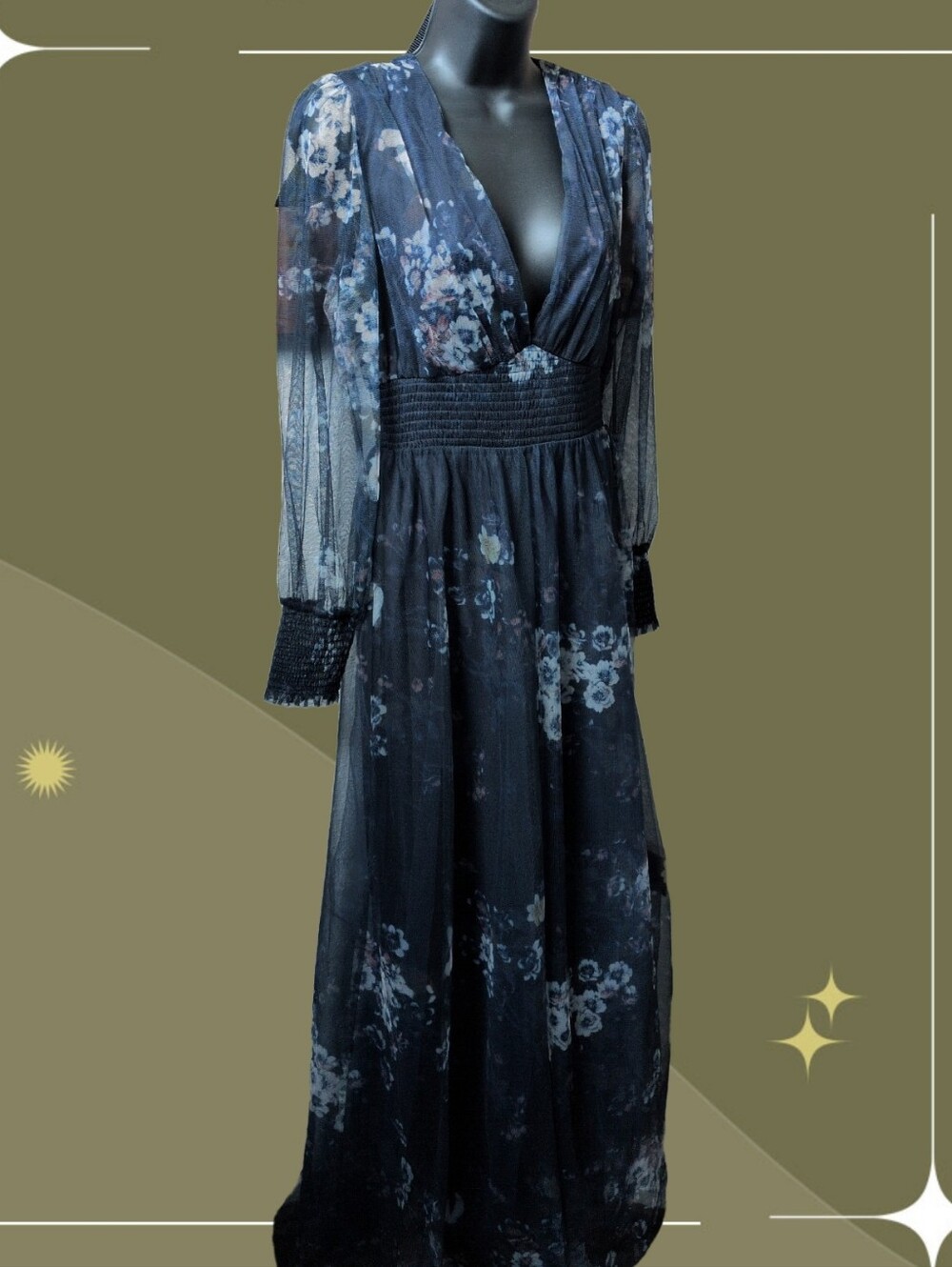 ✨ Nwt Baltic Born Layla Navy Tulle Maxi Dress In Blue Multi Floral Size M